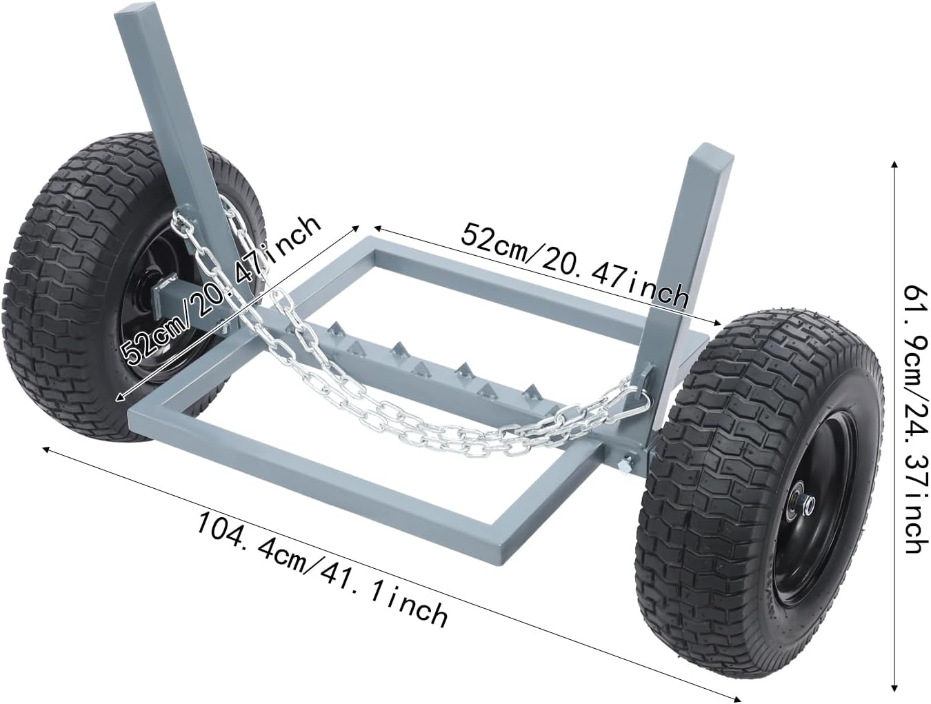 Heavy Duty Log Dolly with Chain 1500LB Capacity, 16" Tires Log Skidder for Firewood Transport, Toothed Platform & Steel Frame, Log Skidding Arch