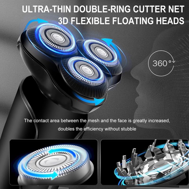 Image of SOLIMPIA HT-921 Cordless Rechargeable Waterproof 3 Head Electric Shaver Wet & Dry Rotary Shavers for Men Super-Fast Charge 120 minutes Runtime with LED Indicator, Black