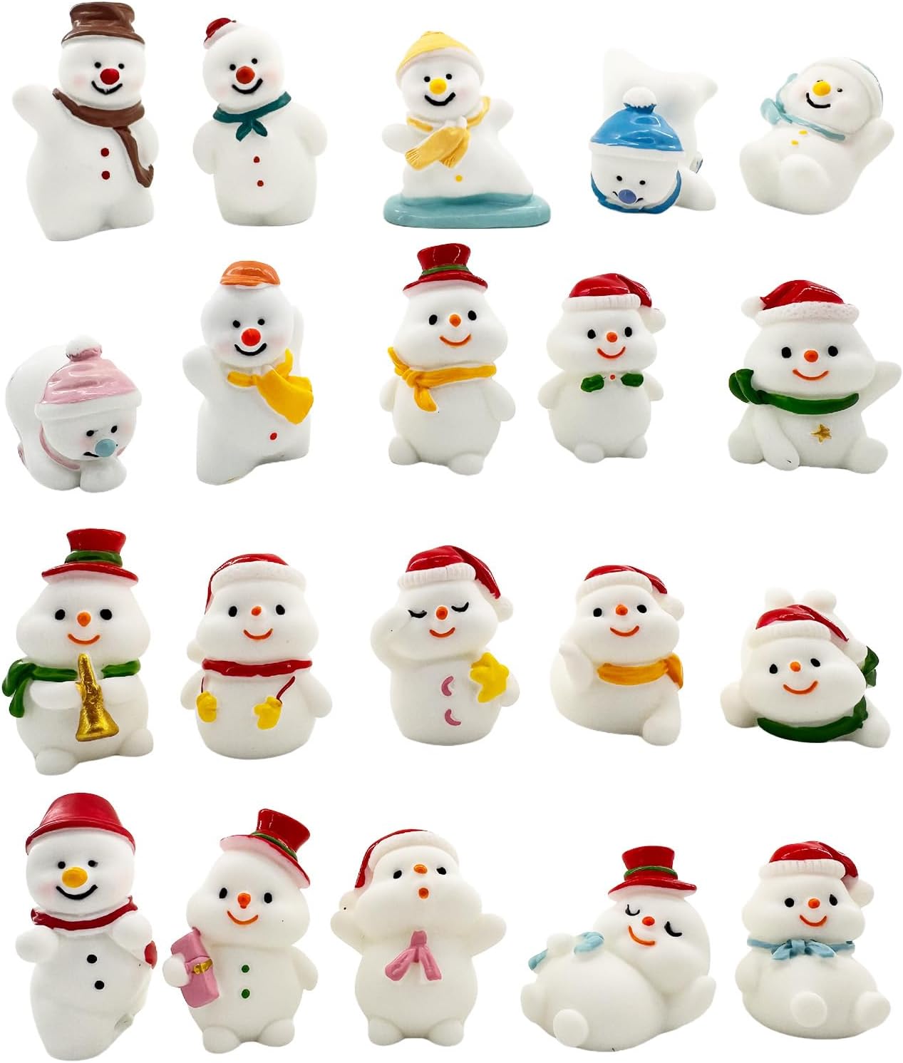 20 Pcs Mini Christmas Snowman Figurines, Winter Miniature Snowmen Ornaments for Christmas DIY Craft Fairy Garden Desktop Decor - Image 2
