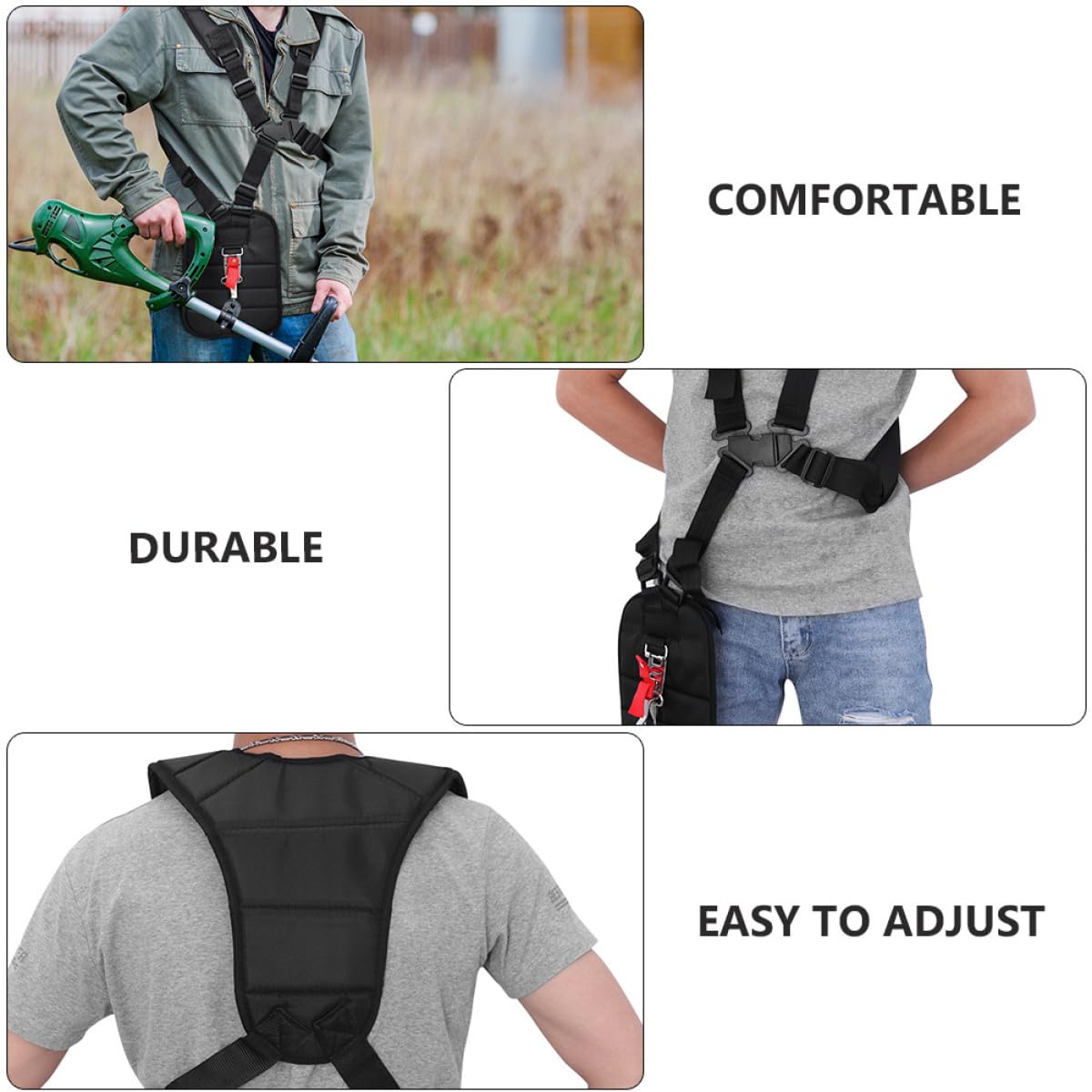 SUPVOX Hombro para Desbrozadora, Arnés Doble 2 Piezas Negro | Tejido y Acero Inoxidable, para Trimmers Cutters, Uso al Segar el Césped
