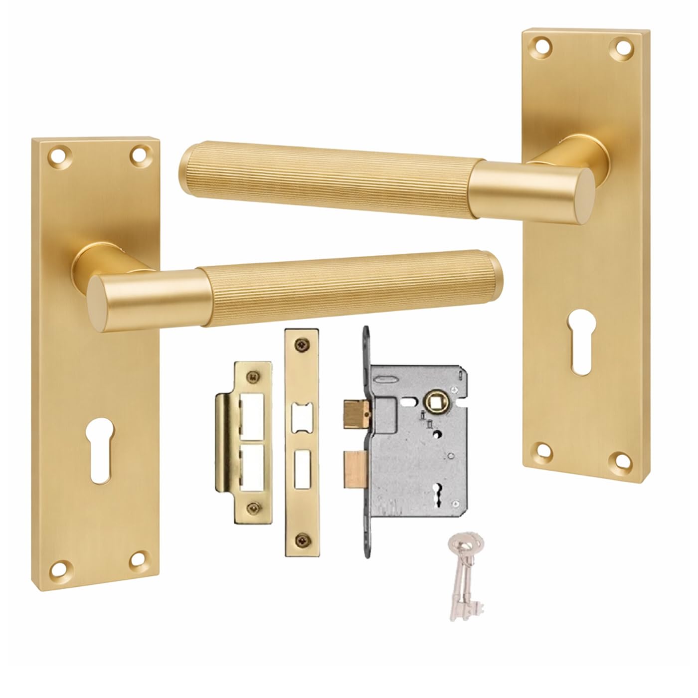 Golden Grace Victorian T-Bar Lock Door Handle Set, Satin Brass