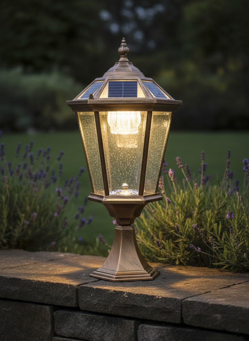 Arnusa Solar Sockelleuchte klassisch Außenleuchte Gartenleuchte Solarlampe Solarleuchte kabellos Duo Color Gartenlaterne warmweiß und kaltweiß Aluminium Glas