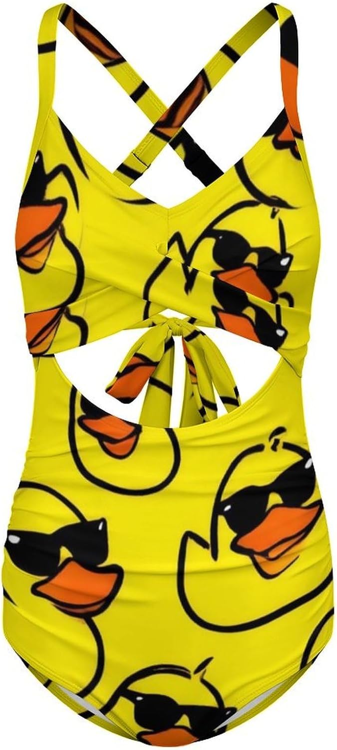 Women One Piece Swimsuit Cutout High Waisted Bathing Suit Wrap Tie Back Swimwear