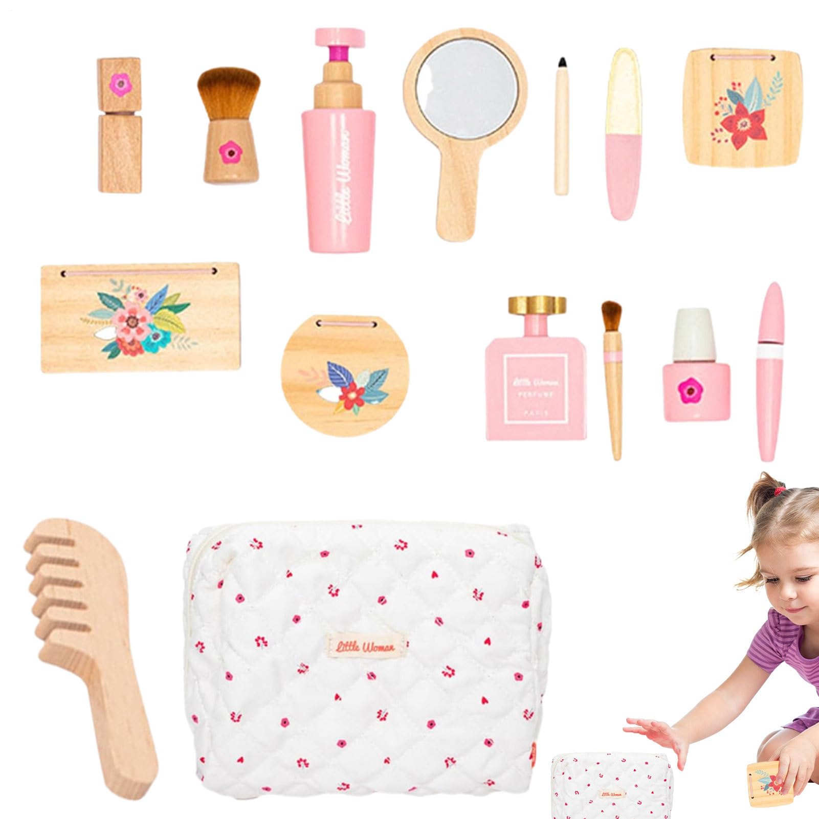 Juego de juguetes de maquillaje de madera, maquillaje de madera