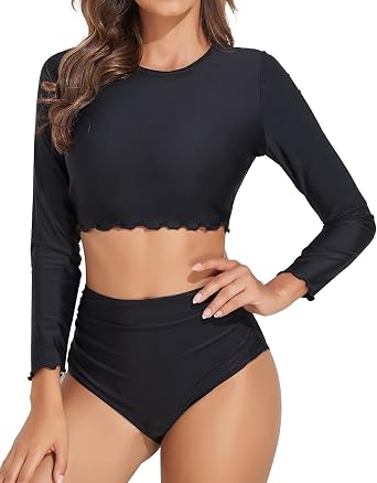 Long Sleeve Swimsuit Crop Swim Tops 