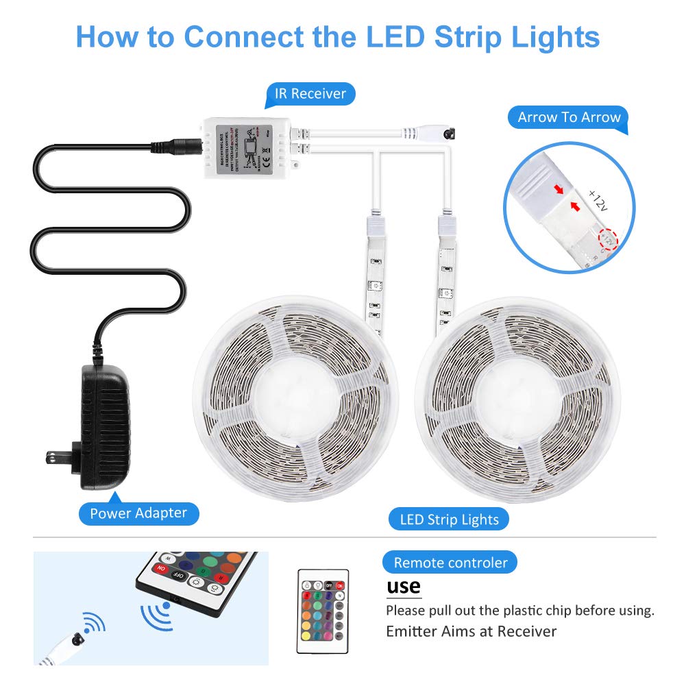 Amazon.com: DAYBETTER Led Lights for Bedroom 32.8 ft Led Light, 2 Rolls of  16.4 ft Led Strip Lights Color Changing with 24 Key Remote and Power Supply Led  Light Strip,Led Light Strips