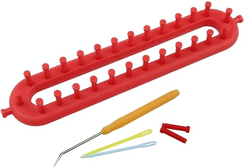 AYLIFU Telares de tejer rectangulares con gancho y aguja de hilo para niños, bufanda para niños, telar para tejer, 10.2 in (rojo)