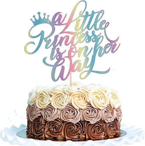 Miniatura 2 de Decoración para tartas con texto en inglés "A Little Princess is on her Way", decoración de pasteles de niña coronada, bueno para baby shower,