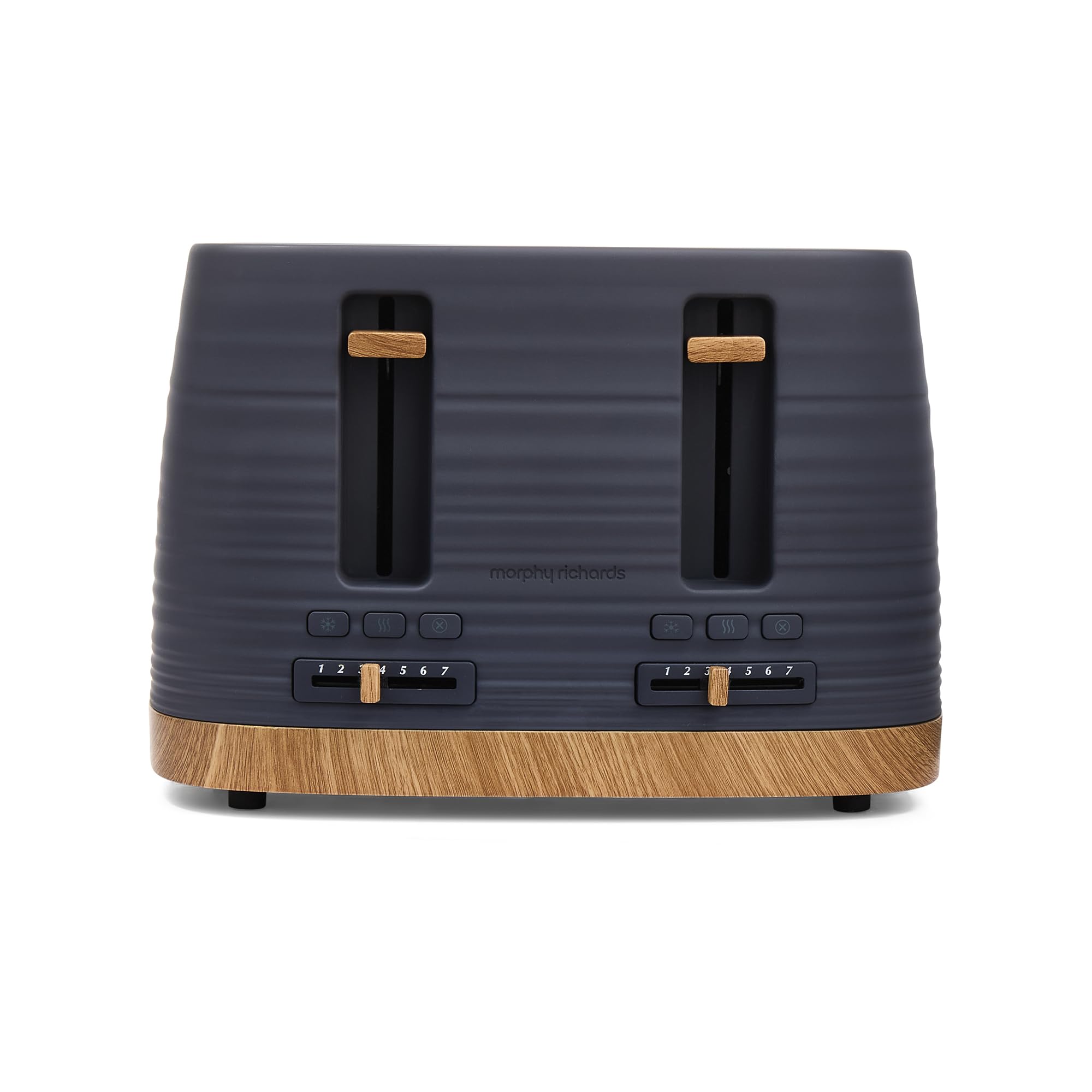 Morphy Richards Clay 4 Slice Grey Toaster, Wide Slots, High Lift, Anti-Slip Rubber Feet, Removable Crumb Tray, Cancel, Reheat, Defrost, Integrated Cord Storage, Flint, 243101