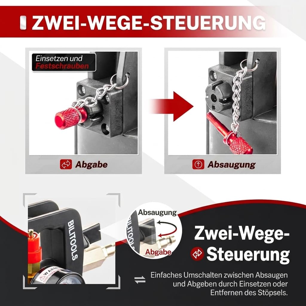 BILITOOLS Getriebeöl-Einfüllgerät Druckluft, Pneumatische Getriebeölpumpe | 8L automatisch Getriebeölwechsel Set zum Befüllen & Absaugen mit 15 ATF-Adaptern
