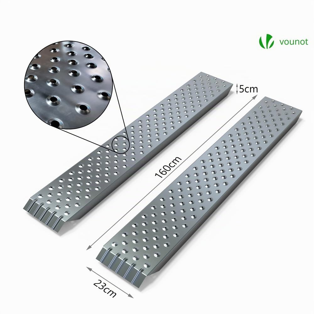 VOUNOT® Rampa di Carico in Acciaio, Due Rampe per Moto, Scooter, Quad, Trattorino, Furgone, Carrello, Carico Massimo 400 kg, 160x23 cm