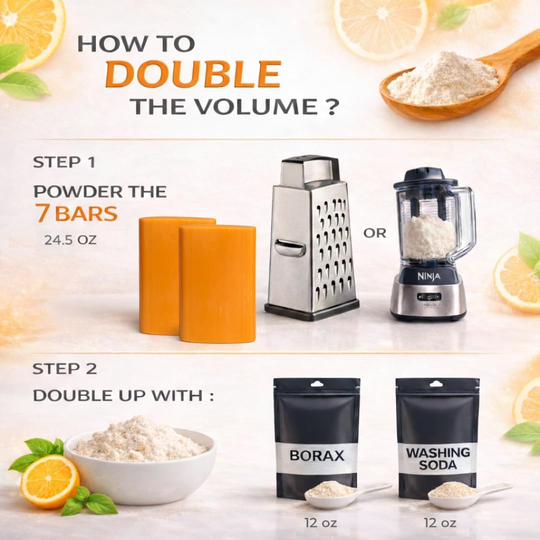 KELEBS Laundry Soap Bar - Natural Citrus Formula with Organic Ingredients - Stain Remover for Delicate Clothes, Underwear, Collar - 7 Bars | Aluminum Packaging