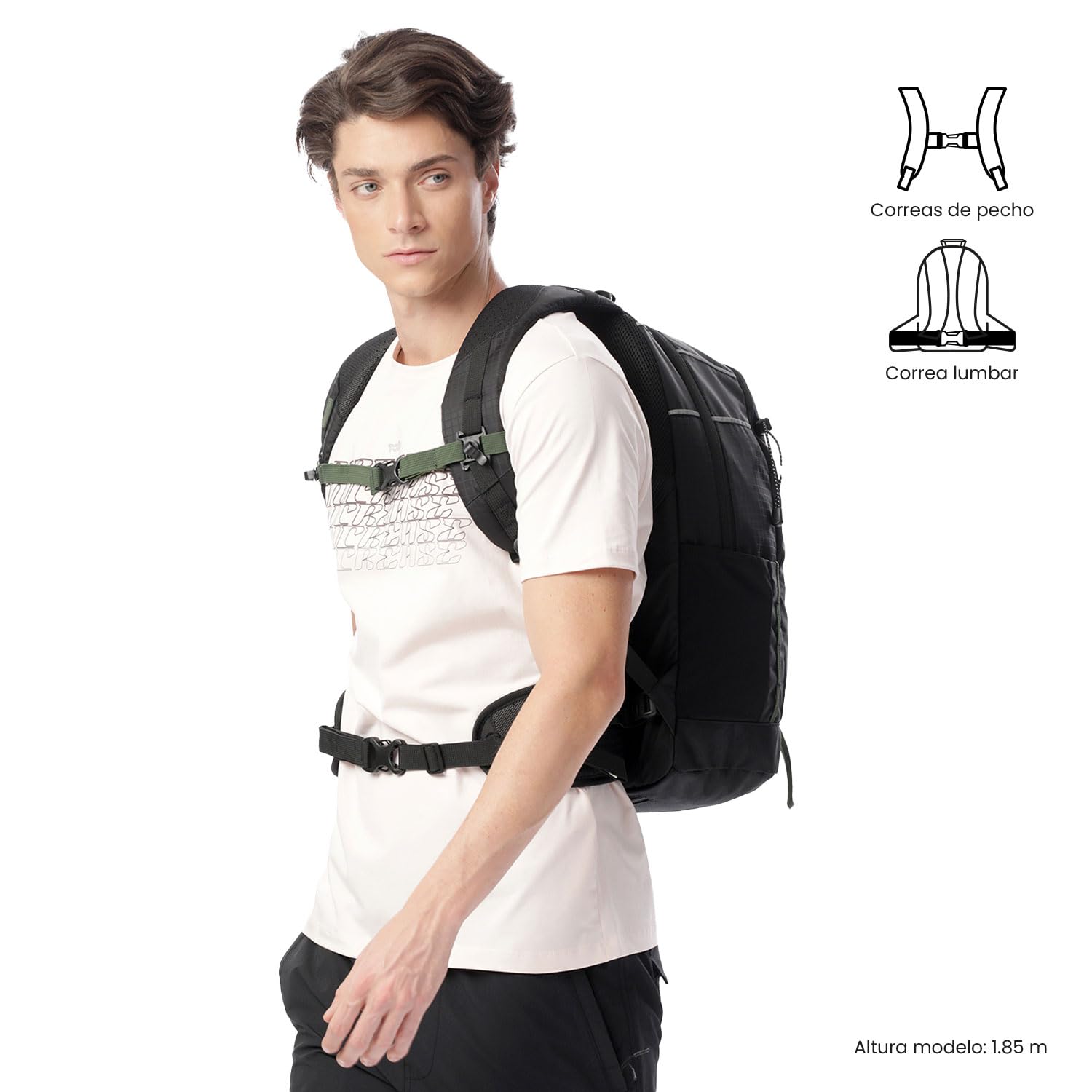TOTTO - Mochila Senderismo, Modelo Summit 32, Capacidad 35L, Espaldar Acolchado con Flujo de Aire, Detalles Reflectivos, Bolsillo Botella, Bolsa Impermeable, Repelente a Líquidos, Color Negro y Verde