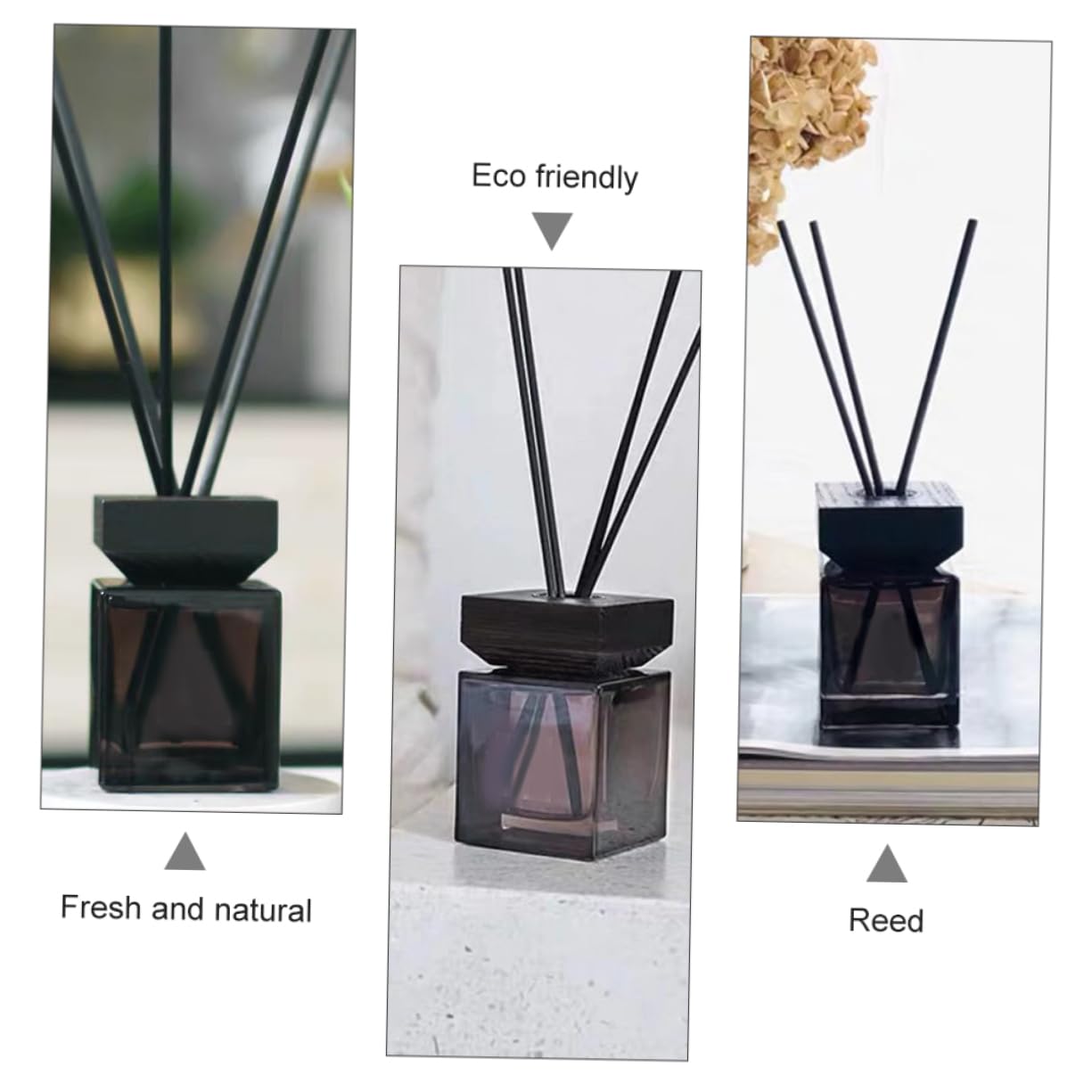 Ciieeo 2 Sätze Diffuser Flakon Set Quadratisch mit Weißem Buchenholzdeckel und Rattanstäbchen Nachfüllbarer Aromatherapie Raumduft Natürlicher Duftspender für Wohnzimmer Schlafzimmer