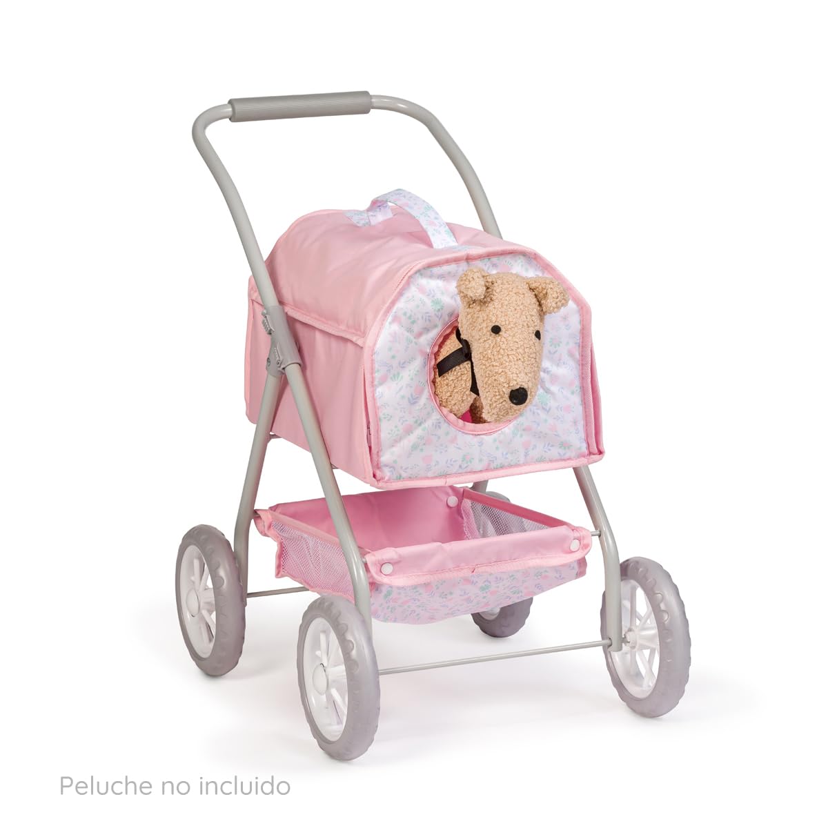 JC Toys Wózek spacerowy dla zwierząt domowych, z koszem, zdejmowanym nosidełkiem dla lalek i pluszaków do 51 cm, idealny do zabawy i spacerów, różowy, kolekcja kwiatowa, zaprojektowany przez
