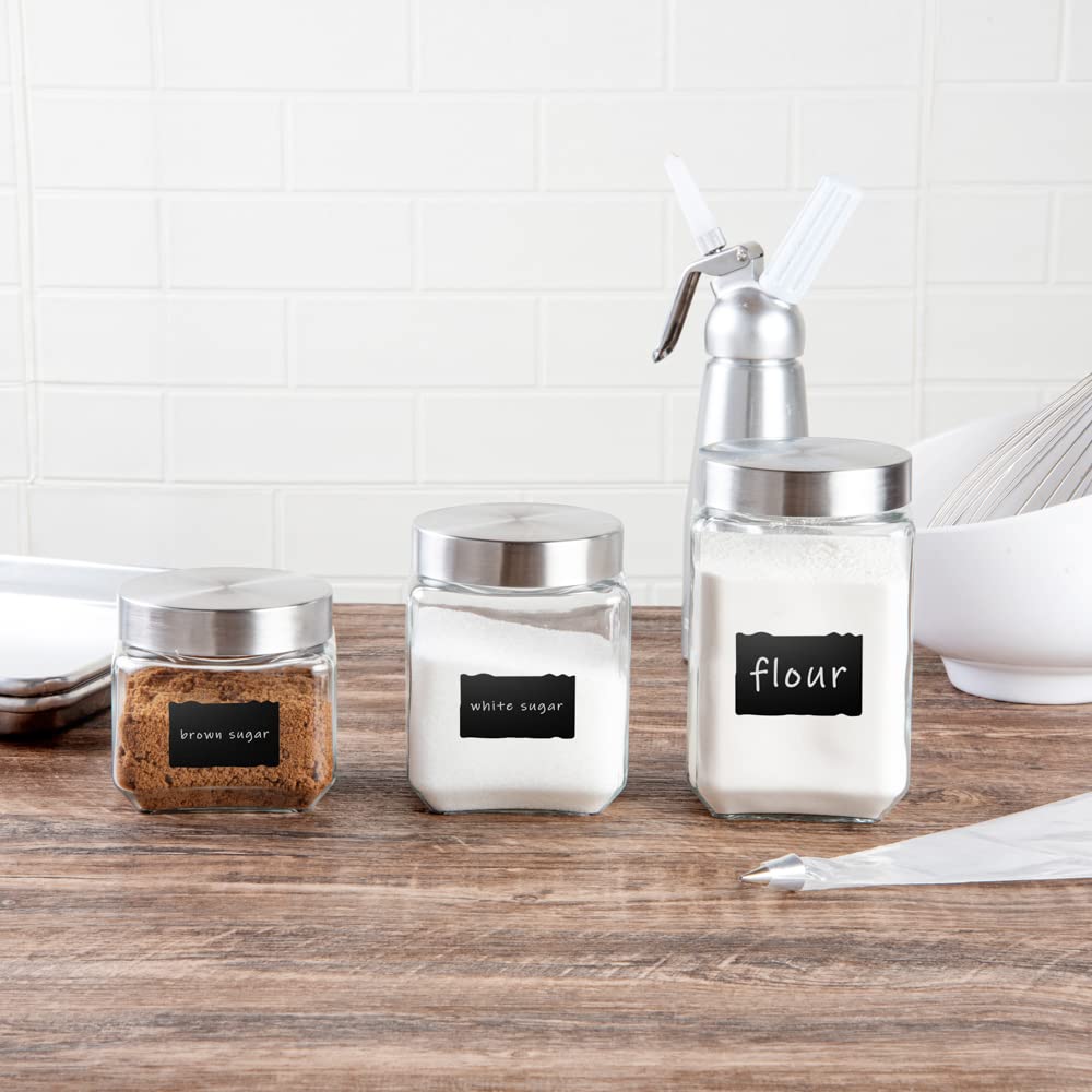Restaurantware Vetri - Juego de 3 tarros de cristal con tapa, etiqueta de pizarra, 1 caja