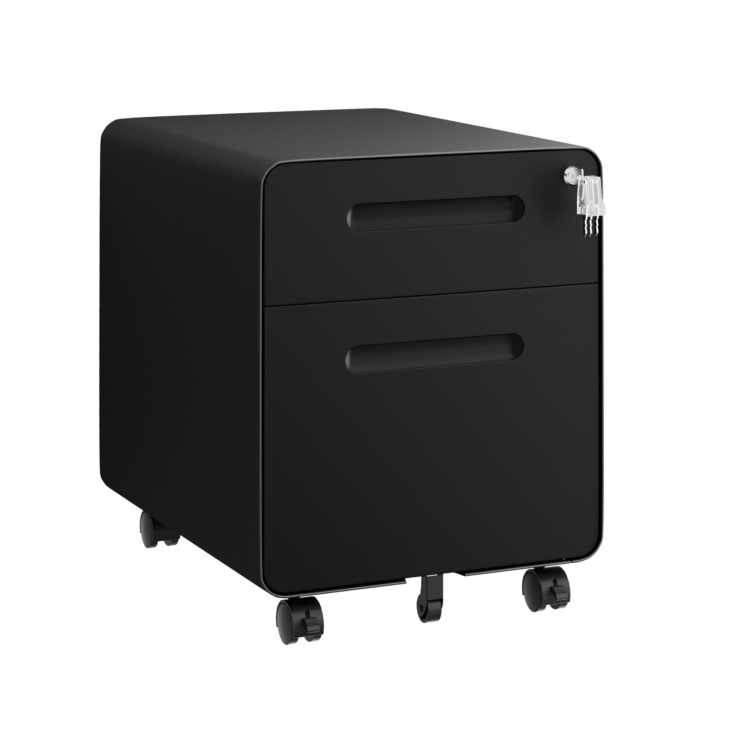 HOMSTEEL 2 Drawers File Cabinet, Mobile Filing Cabinet with Lock, Steel, Fully Assembled Except Casters, for Home Office, for A4, Letter, Legal File Folders, Black