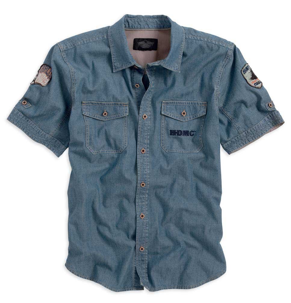 Harley-Davidson Men's Short Track Final Woven Shirt Denim Blue 96620-13VM