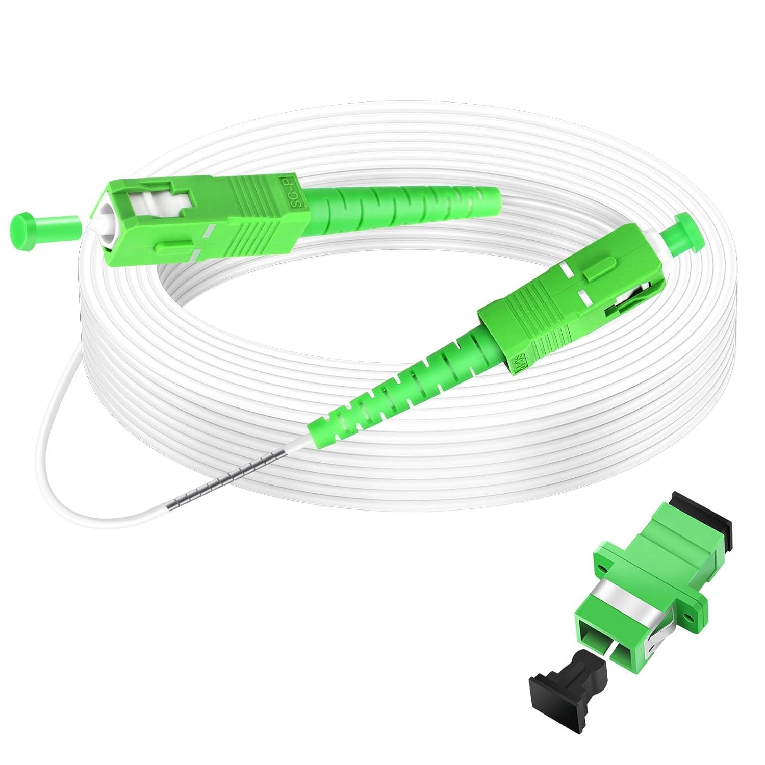 Zerci 装甲ネットワークファイバー光学ケーブルSC/APCからSC/APC OS2シンプレックスシングルモード9/125μm LSZH FTTH 3.0mmパッチコードファイバーケーブル付きアダプターカプラー付き (20m)