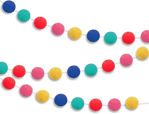 Unique Guirnalda de pompones de fieltro de Navidad multicolor vibrante, 7 pies, 1 unidad, decoración festiva para vacaciones y eventos
