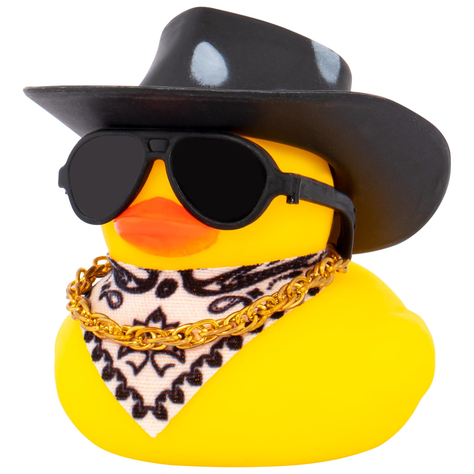 wonuu Car Dashboard Decor Cowboy Hat Rubber Duck, Car Ducks Ornaments with Mini Hat Necklace Sunglasses (Black)