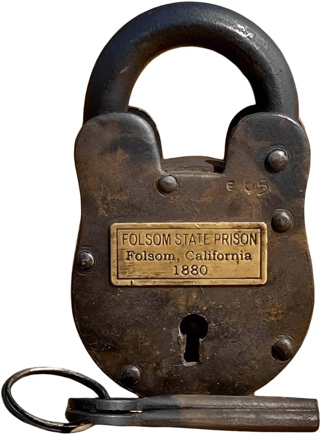 Folsom 1880 California State Prison Cast Iron Lock Keys Brass Tag with Antique Finish (4" x 2.5")