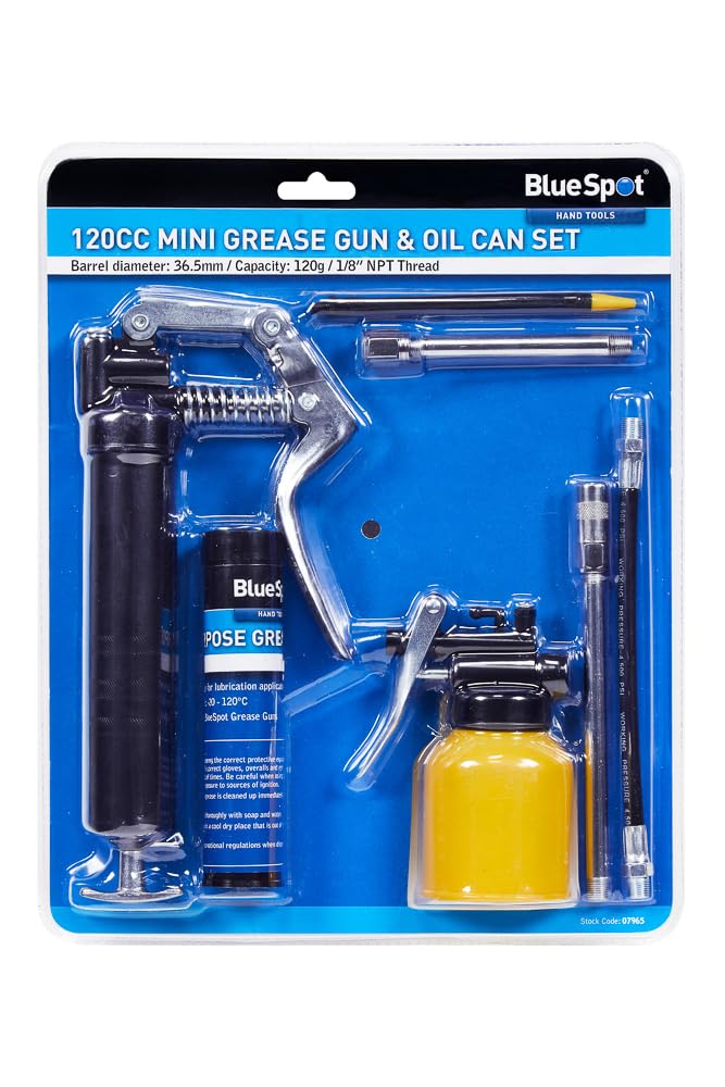 Bluespot Manual Mini Grease Gun Lever Pistol Grip 120Cc Cartridge & Oil Can Set 07965 5028734079654