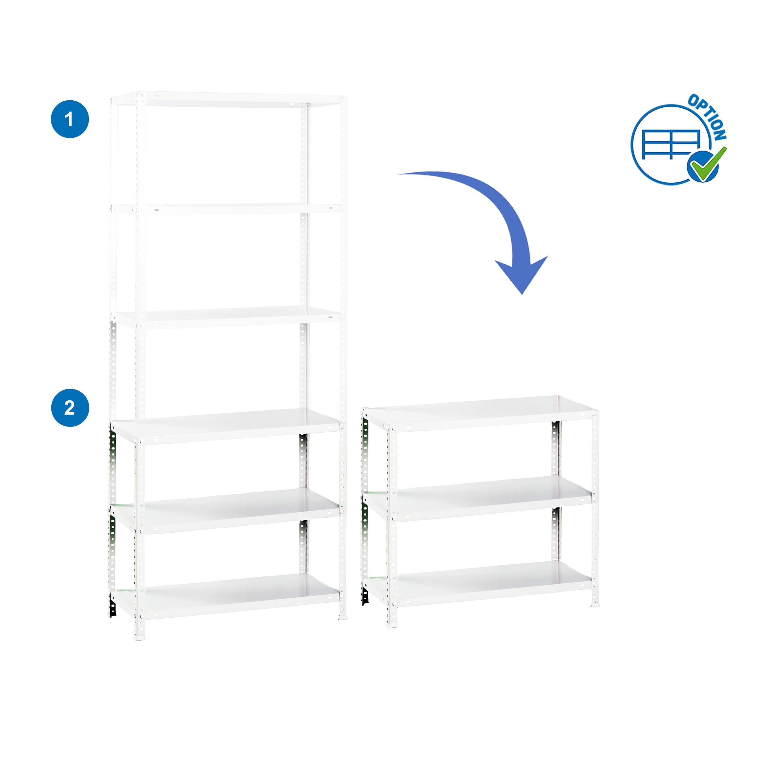 Simonrack Scaffale Metallo Garage, 6 Ripiani, 100 kg di Punto di Flessione, 2000x800x300 mm, Con Viti, Scaffalatura Garage, Bianco - Comfort
