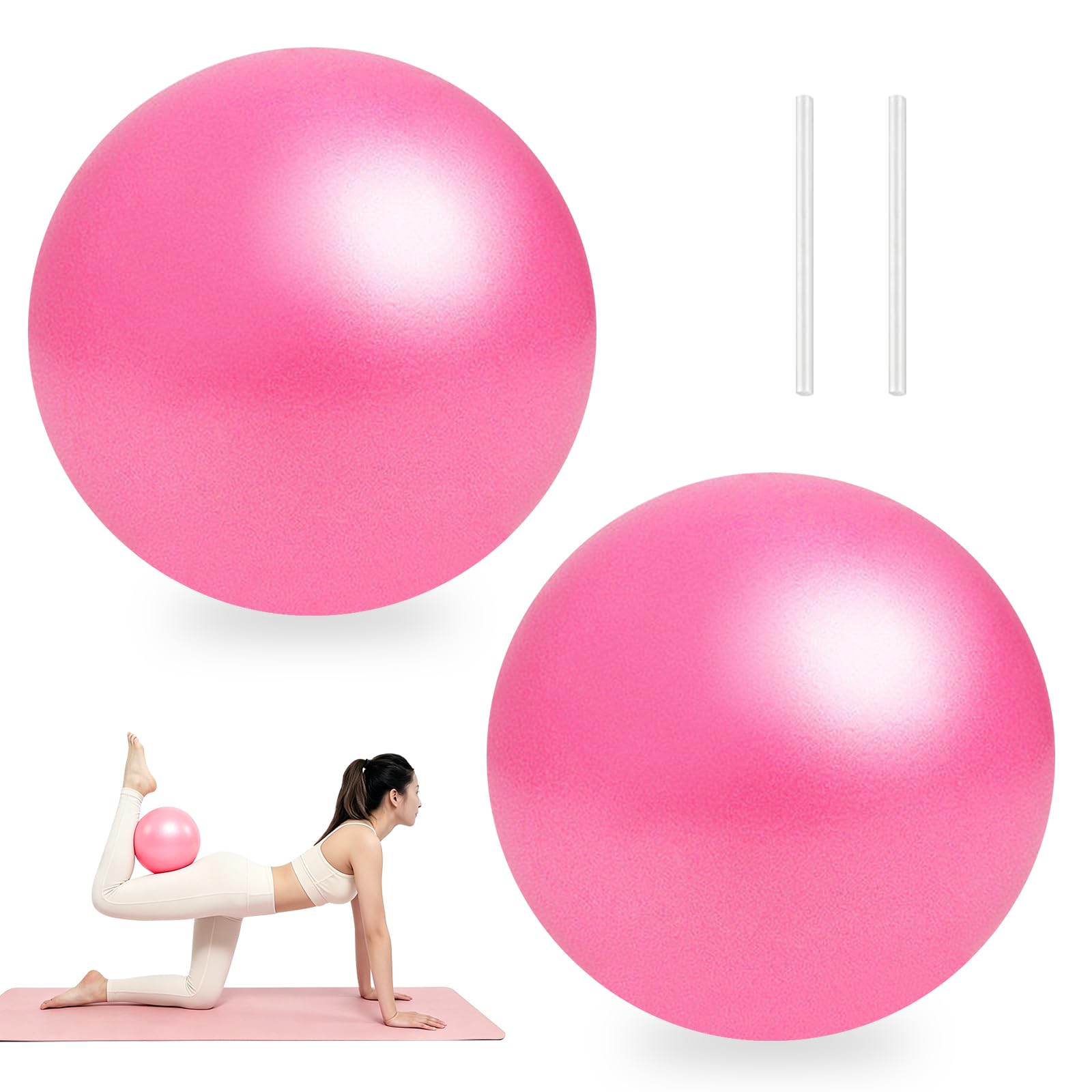 Palla Fitness Rosa 25cm Soft Pilates Anti Scoppio Fitball con Cannuccia Gonfiabile per Yoga Pilates Esercizi Equilibrio