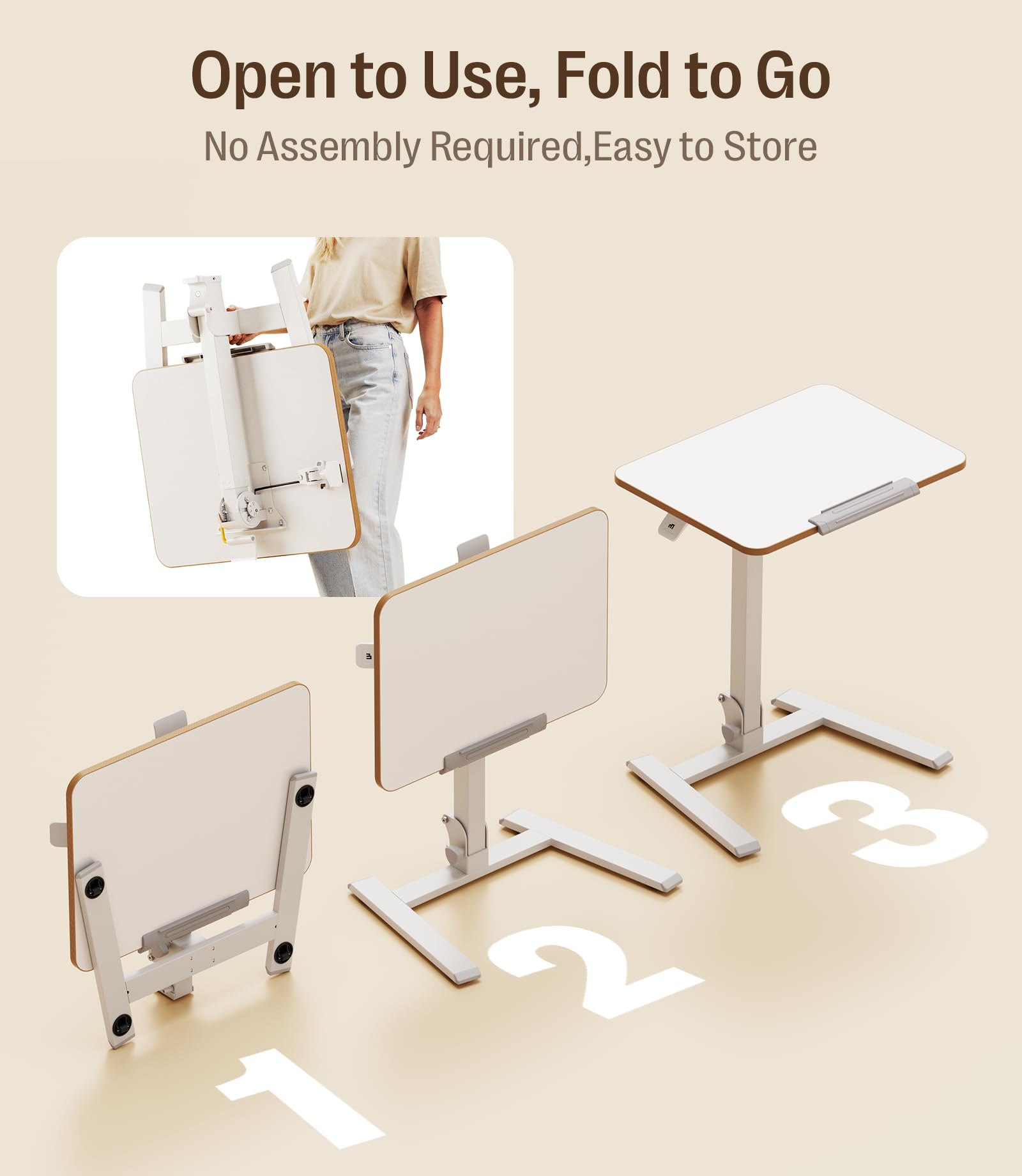 MAIDeSITe Klappbarer Laptoptisch Höhenverstellbar,Mobiler Stehtisch mit Rollen,Stehpult Montagefrei,Mobiler Schreibtisch für Homeoffice Büro und Kleine Räume,65x48cm-Fit Go