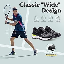 FitVille Mens Wide Pickleball Shoes All Court Tennis Shoes with Arch Support for Plantar Fasciitis (Black, 11 X-Wide)