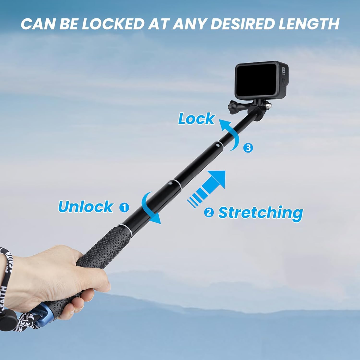 92cm Perche à Selfie Télescopique Etanche pour Autres Caméras d'action pour GoPro Hero 13 12 11 10 9 8 Max DJI Osmo Pocket 3 Action 5 Pro 4 AKASO EK7000 V50X