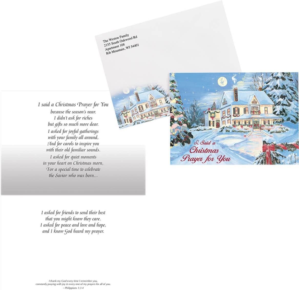 Fox Valley Traders Custom I Said A Christmas Prayer Christmas Card Set/20, Card and Back of Envelope Personalization