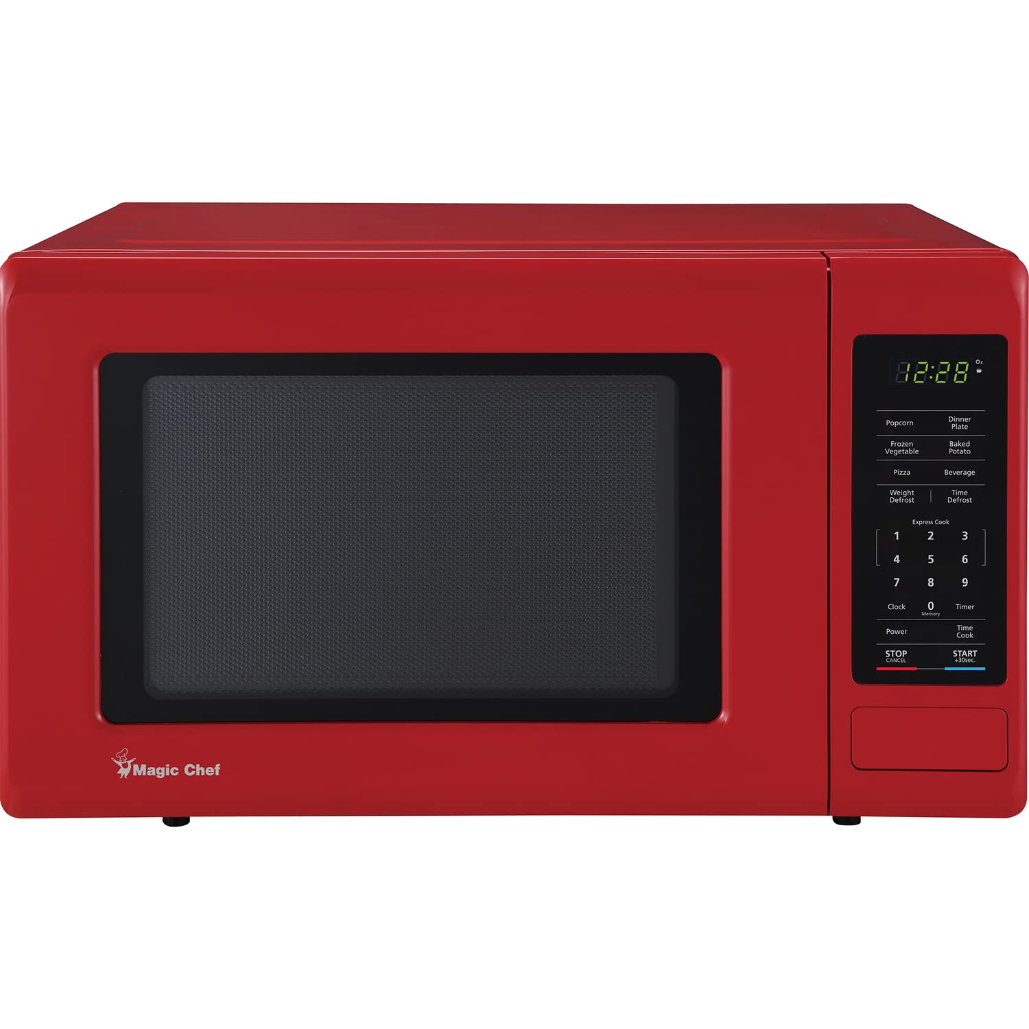 Magic Chef 0.9 Cubic Feet 900 Watt Small Stainless Countertop Microwave Oven for Compact Spaces w/ 6 Pre Programmed Cooking Modes, Red
