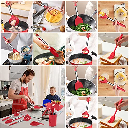 LIANYU Kitchen Cooking Utensils Set, 35-Piece Silicone Cooking Utensils Spatula Set with Holder, Non-stick Heat Resistant Cookware with Stainless Steel Handle, Red by LIANYU - Image 4