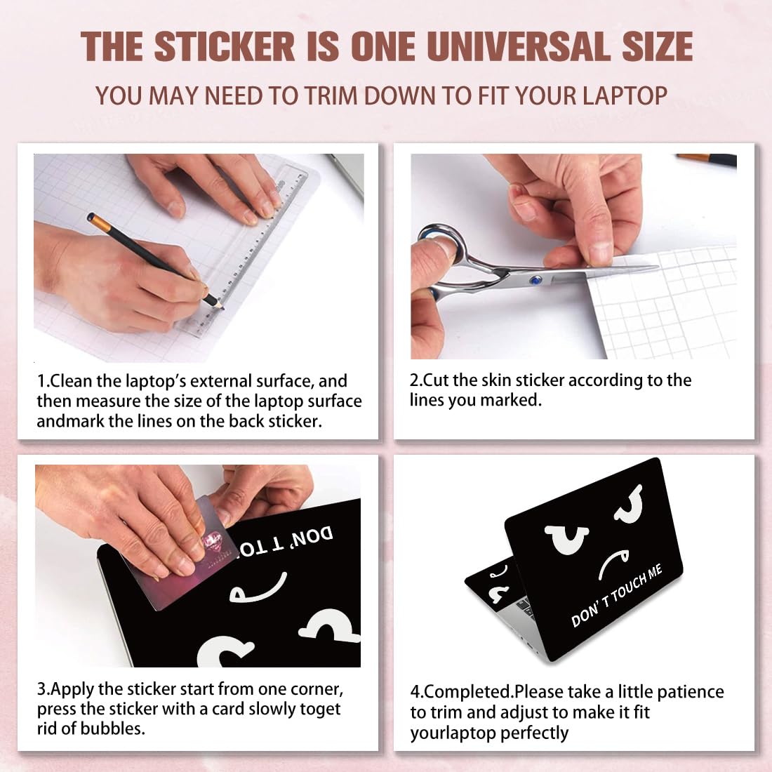 PLIGREAT Adesivo nero per computer portatile "Don't Touch" adatto per laptop da 12" 13" 13,3" 14" 15" PC portatile universale rimovibile in vinile sintetico