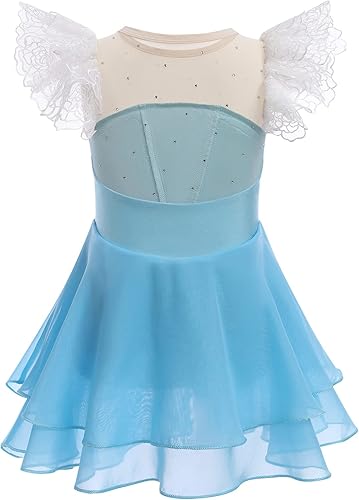 Miniatura 2 de Vestido de patinaje artístico para niñas, encaje floral, leotardo de ballet para niñas, disfraz de baile de gasa, vestido de patinadora lírica
