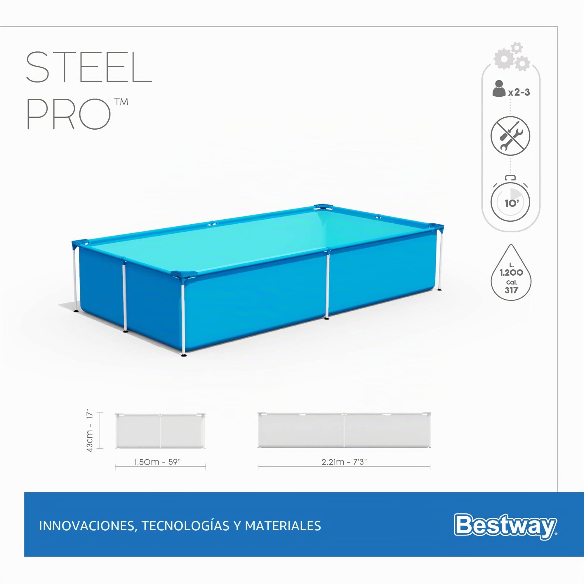 Bestway Steel Pro™ 7'3" x 59" x 17"/2.21m x 1.50m x 43cm Pool
