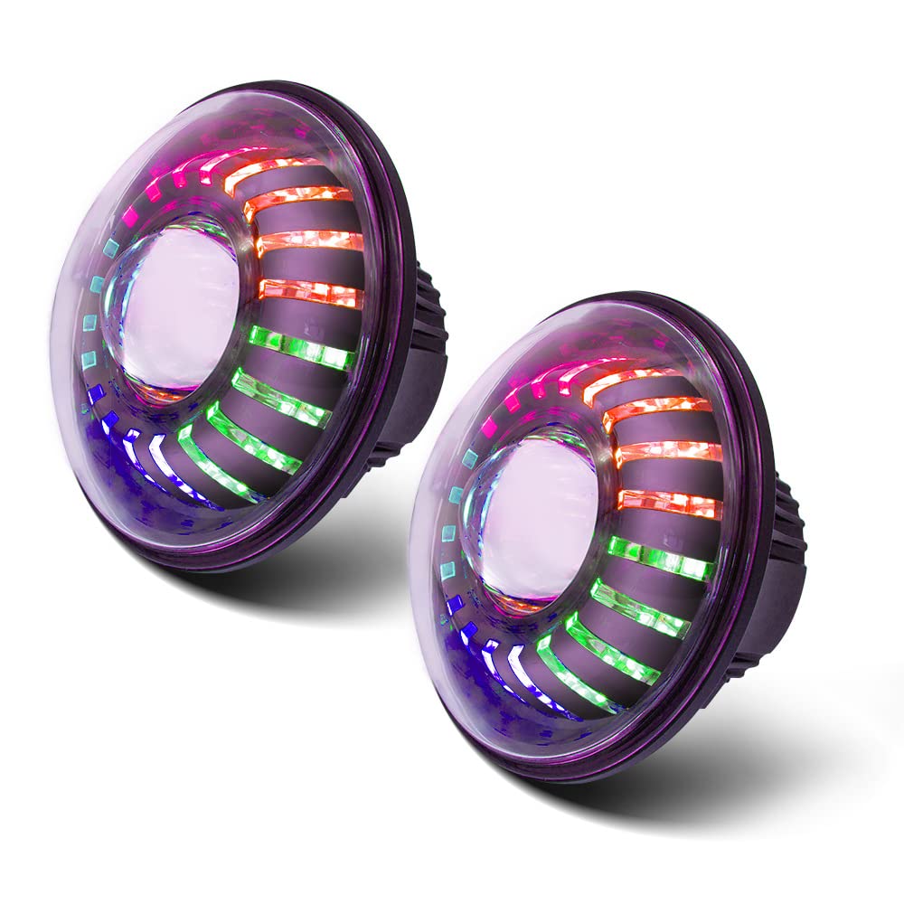 AIVYNA Indicatore di Direzione da 7 Pollici Luce Halo H4 Faro Alto Anabbagliante Controllo App Luce di Marcia Diurna per Jeep Wrangler JK 2 Pezzi