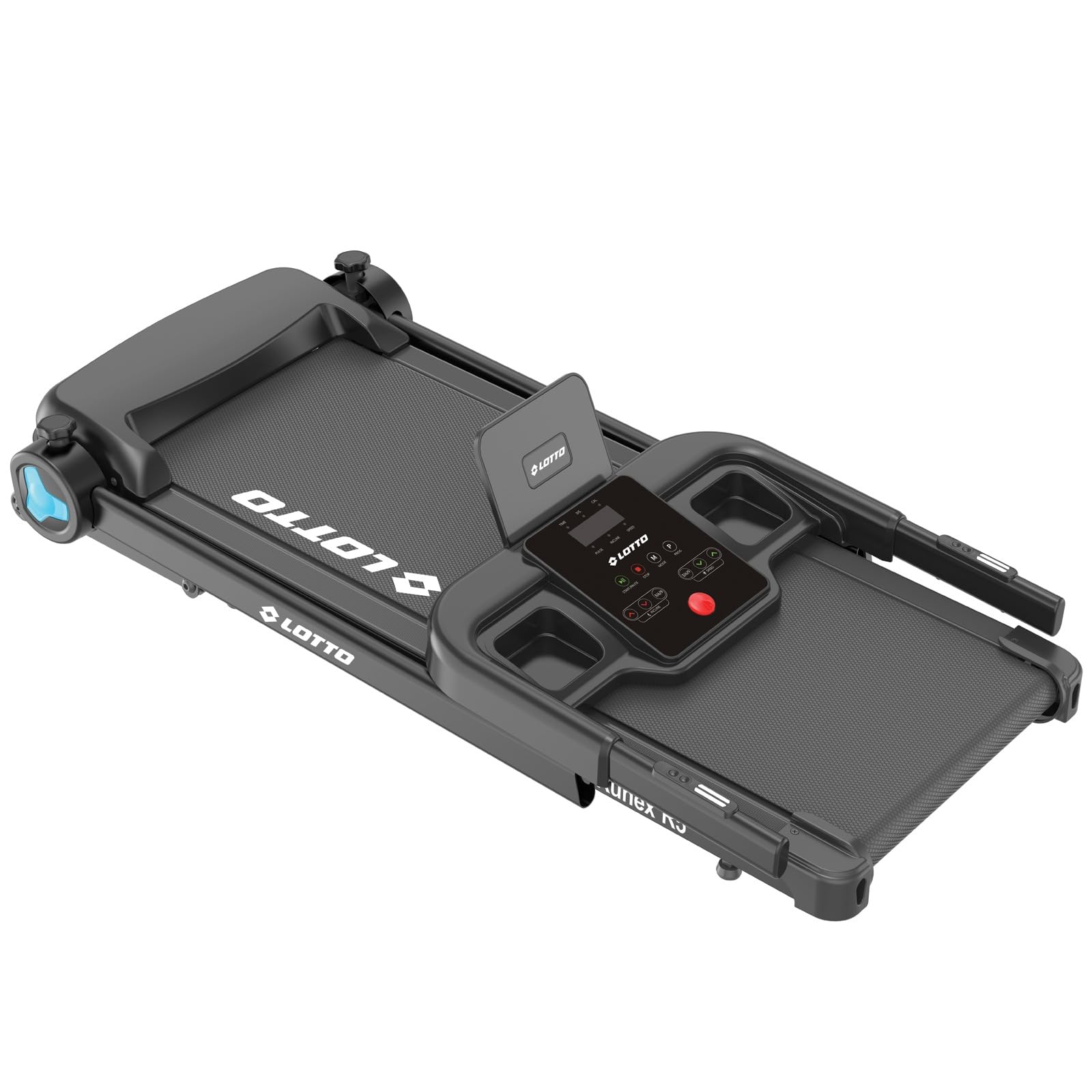 Cinta de Correr Eléctrica Lotto Runex R5, Motor 2 HP, Velocidad 1-8 km/h, Inclinación Automática 10 Niveles, Superficie 105x40 cm, Bluetooth FitShow/Kinomap/Zwift, Plegable, Máx. 100 kg