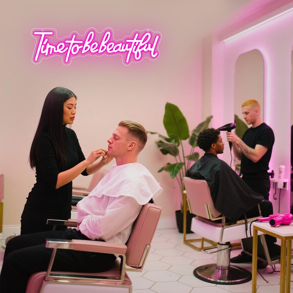 Time to Be Beautiful Neonschild, Rosa, schöne Neonschilder für Wanddekoration, LED-Schild, Buchstaben, beleuchtete Schilder für Hochzeit, Salon, Schönheitszimmer, Schlafzimmer, Dekoration, beste