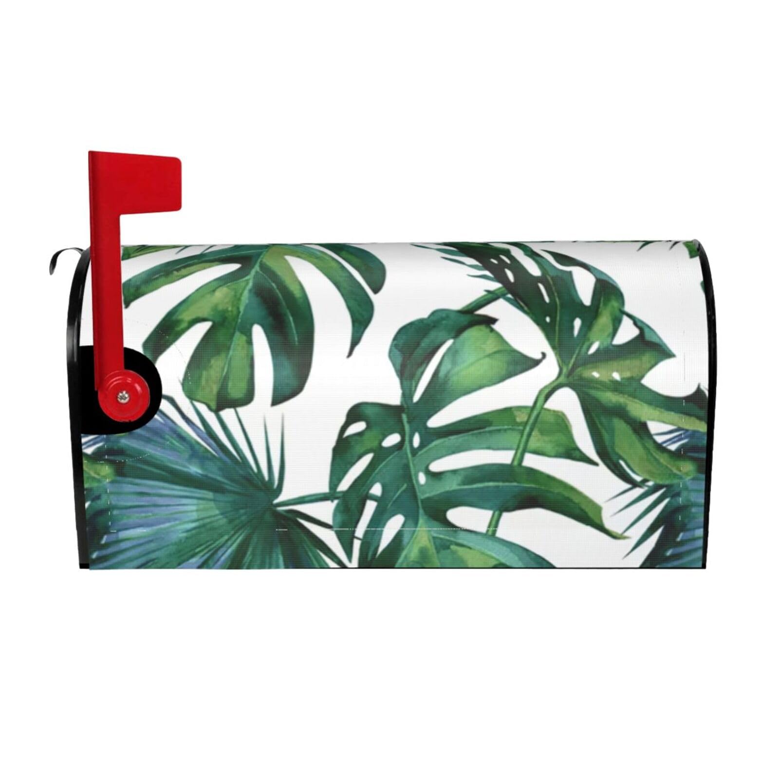 Nbtghga Black Green Banana Leaves Print Mailbox Cover Wraps Post Letter Box Cover Decor For Outside Garden Yard Farmhouse Home