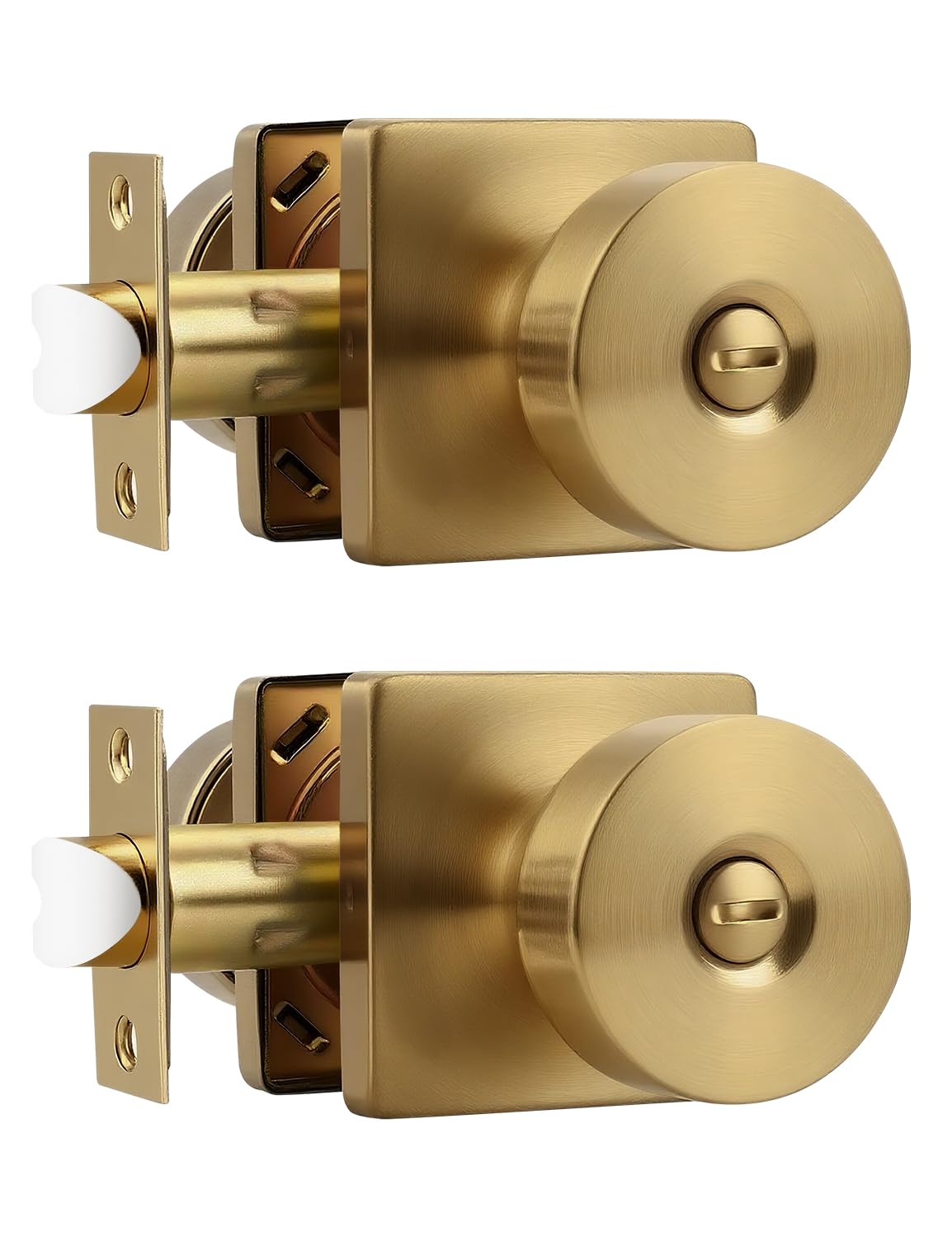 Tinewa 2 Pack Interior Privacy Door Knob with Lock, Champagne Bronze Door Handle for Bathroom and Bedroom, Zinc Alloy Heavy Duty Door Knobs on Square Rose
