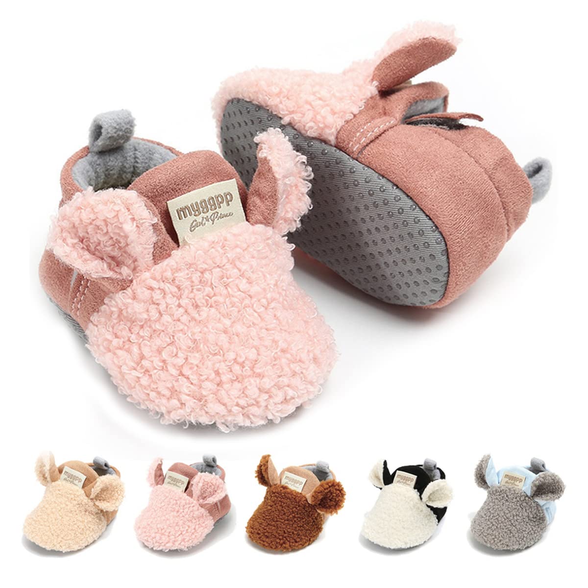 LAFEGEN Infant Baby Boys Girls Slipper Stay On Non Slip Soft Sole Newborn Booties Toddler First Walker Crib House Shoes 0-18 Months, 01 Pink, Baby Slipper 6-12 Months Infant