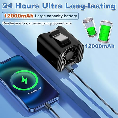 Miniatura 5 de Potencia eólica 10 vecesVentilador con clip de cintura con luz, ventilador de cuello portátil recargable de 12000 mAH con clip en la cintura con