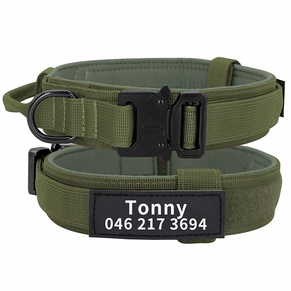Forestpaw Customized Military Dog Collar,Nylon Tactical Dog Collar with Nameplate,Dog Collars with Heavy Duty Metal Buckle for Dog Training for Medium & Large Dogs,Green,M
