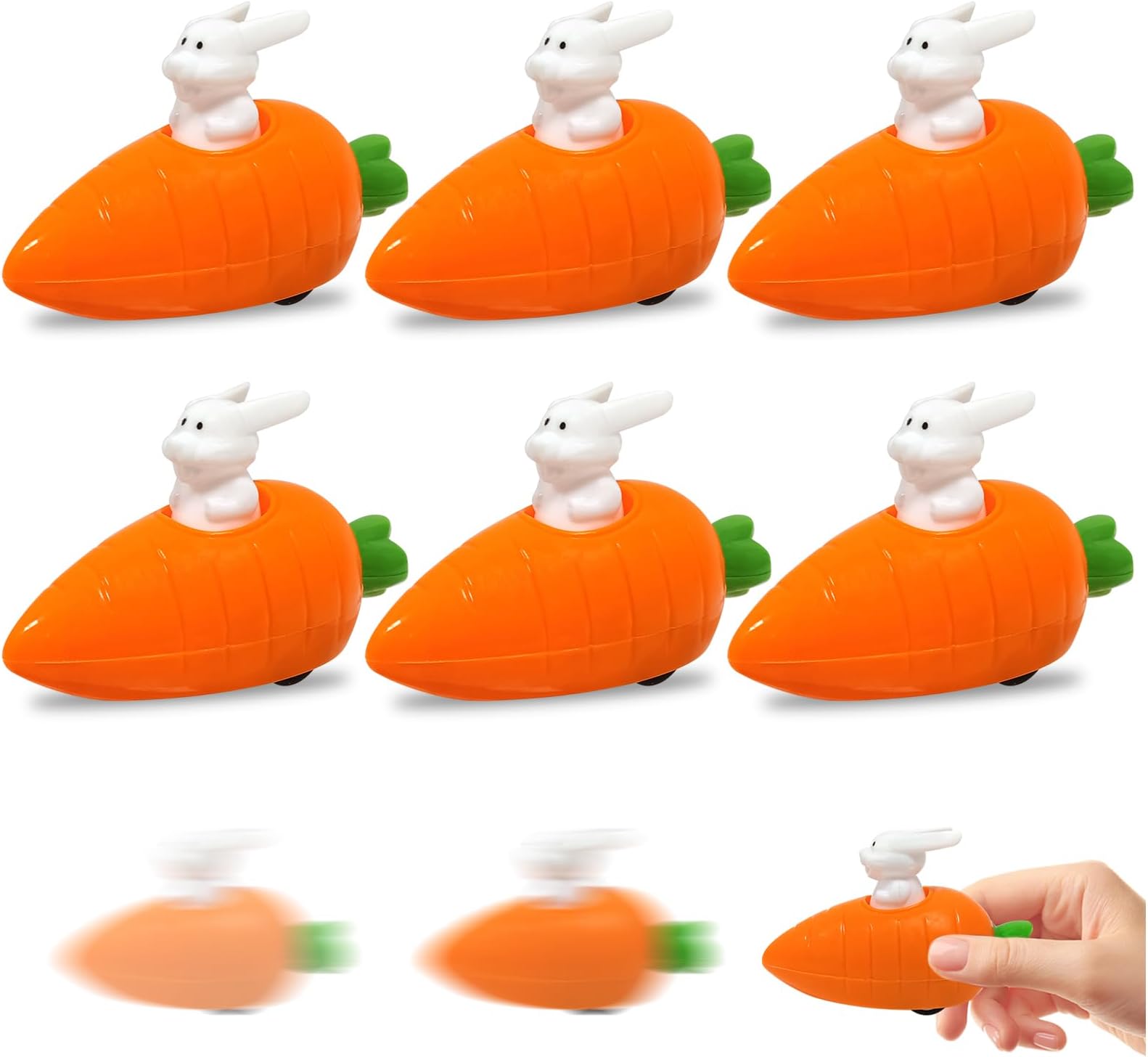 6Pcs Bunny & Carrot Pull Back Racers, Easter Gifts for Kids Pull Back Racing Bunnies Wind Up Toy Easter Party Bag Fillers Basket Fillers for Holiday Party Supplies Kids Boys & Girls