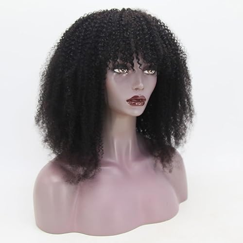 zigzag hair Peluca rizada afro con flequillo cabello humano peluca de cabello natural para mujeres negras densidad del 210 peluca hecha a máquina 4B