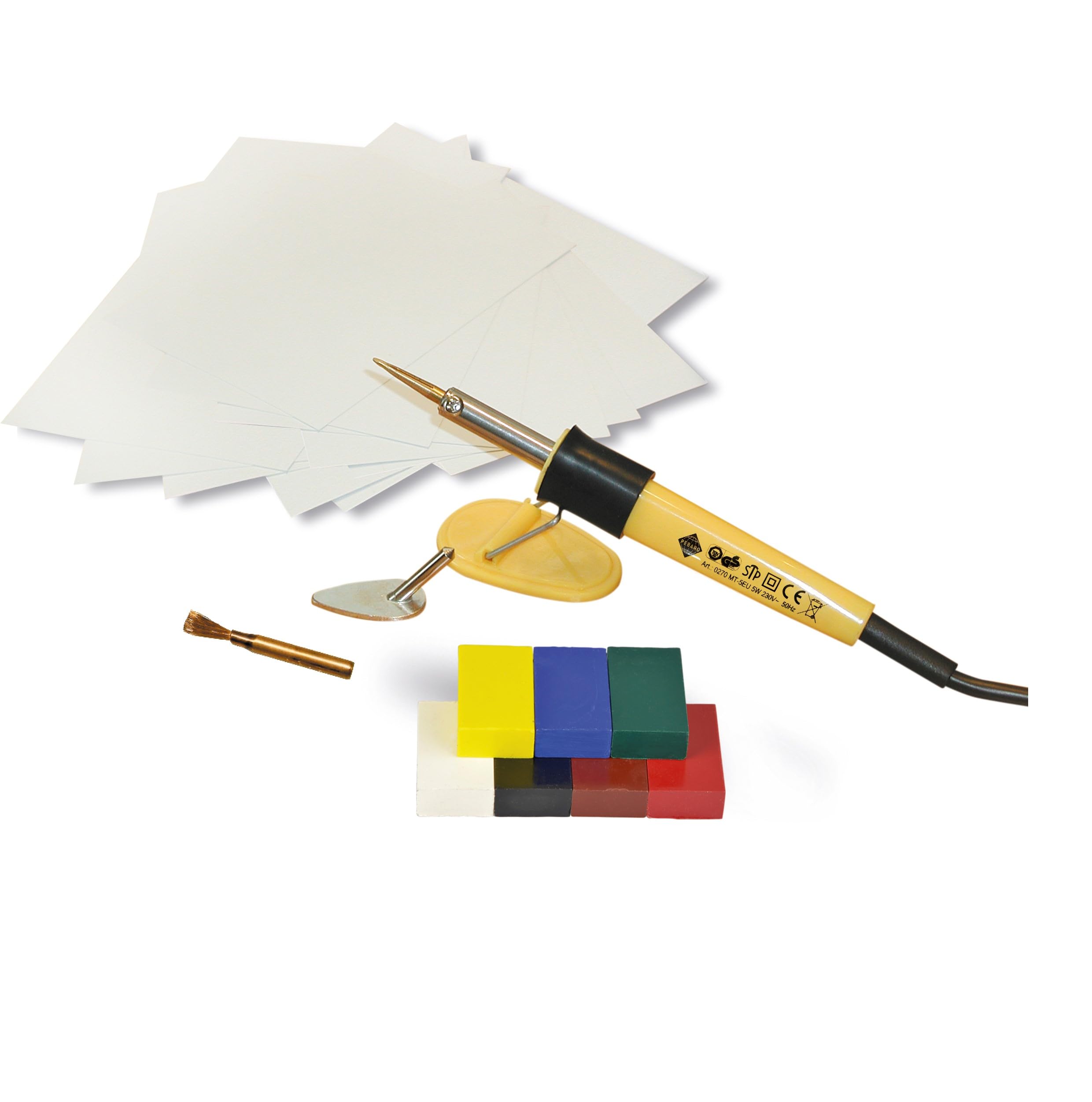 Pebaro 0275 Encaustic Station, stufenlose Temperaturwahl, Kolben, Schreibspitze, Messingbürste und 5 Bügeleisen Aufsätzen, Basteln und Arbeiten mit Wachs und Wachsfarben, Kreativ Set, vielfältig