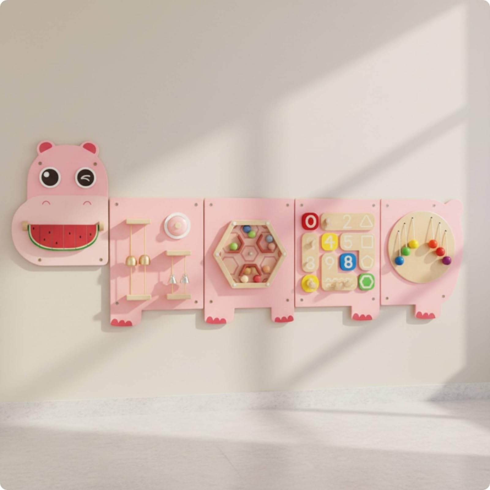 Amagogo Kinder Wandtafel Aktivitätsbrett Lernboard Spieltafel aus Holz mit Schiebern Perlen Zahnrädern Drehteilen zur, 4,8 Kg, Regenbogen Wandspiel